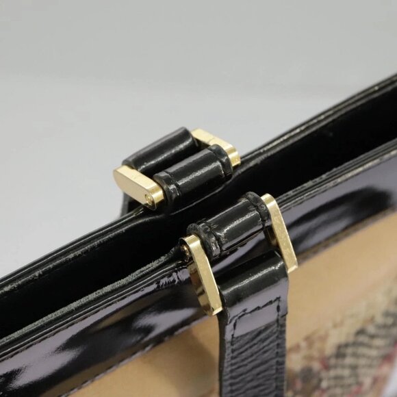 BURBERRY Nova Check Tote Bag Wool Leather Beige Black Gold - Picture 9 of 16